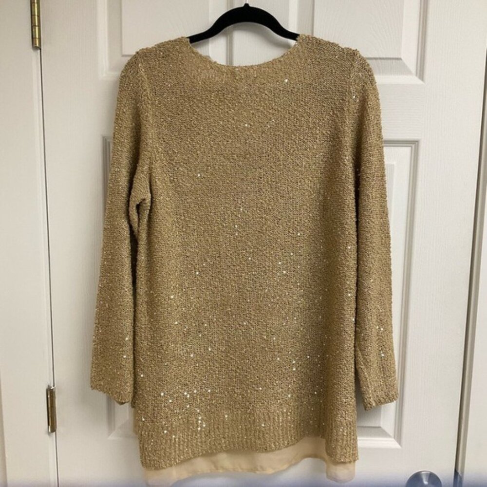 Alfani Gold Sequined Shimmer Scoop Neck Women's Elegant Plus Size Knitted Top - Picture 3 of 10